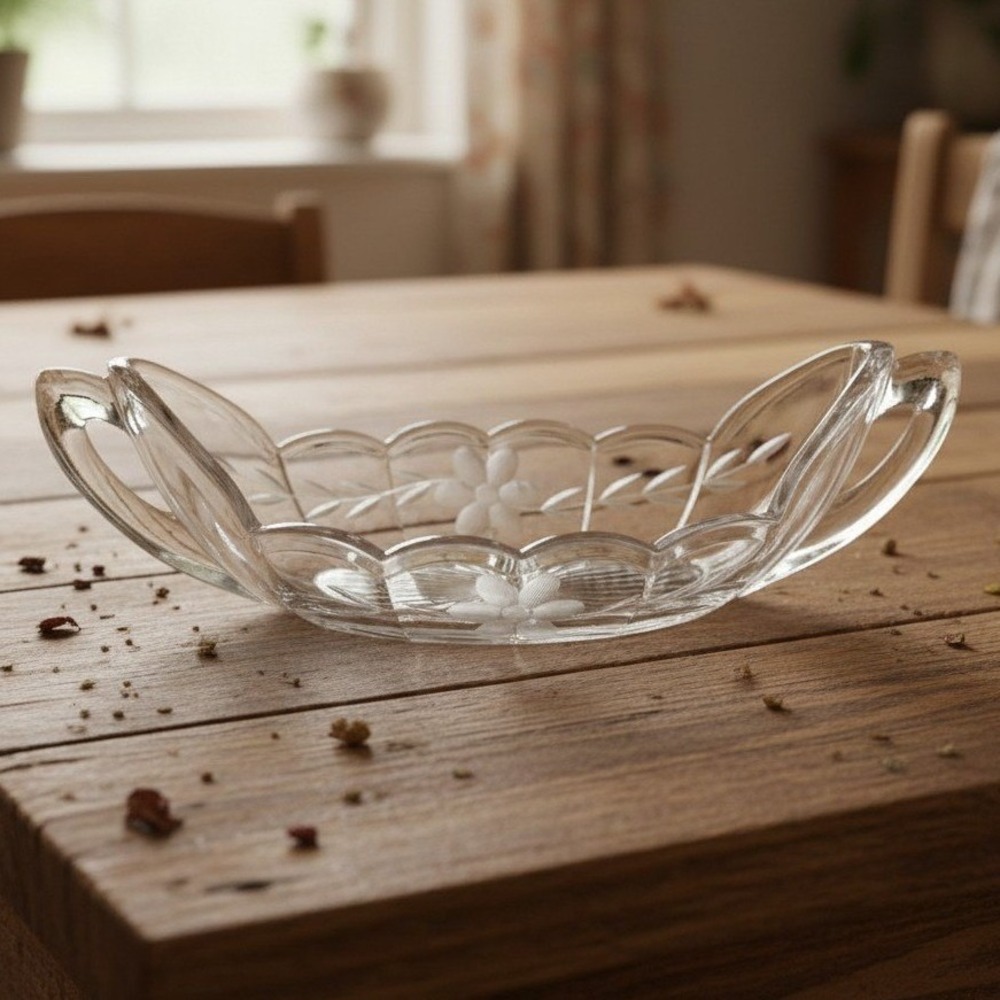 Imperial Glass Serving Boat, Vintage Etched Floral Bowl, Replacement Serveware
